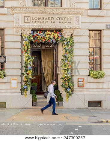 London. May 2018. A View Of The Lombard Street Resurant In The City Of London In London.