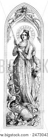 Saint Ferdinand of Castile and Saint Adelaide of Hungary, vintage engraved illustration. Magasin Pittoresque 1867.