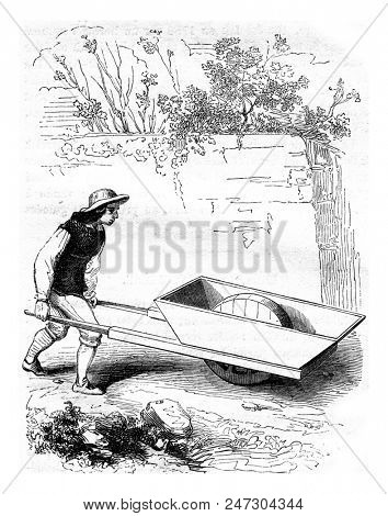 According to a print from the cabinet of Grollier de Serviere, vintage engraved illustration. Magasin Pittoresque 1846.