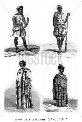 Costumes iolofs, vintage engraved illustration. Magasin Pittoresque 1846.