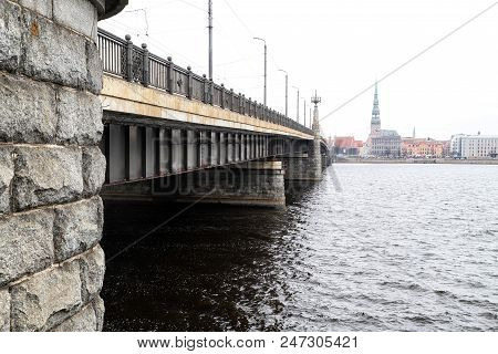 View To The Bridge At The Cloudy Day In Early Spring
