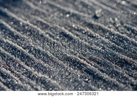 Frosty Pattern On A Winter Morning With Ice Crystals