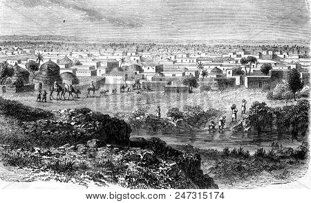 Kano, city of the country of Hausa, vintage engraved illustration. Magasin Pittoresque 1858.