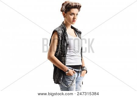 Female punker looking away isolated on white background