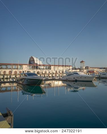Sochi, Russia-june 14, 2018: Beautiful Yachts In The Sea Port Of The Resort
