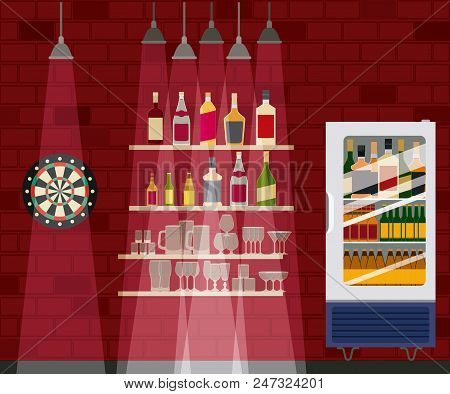 Chelf Bar With Liquor Bottles Vector Illustration Design