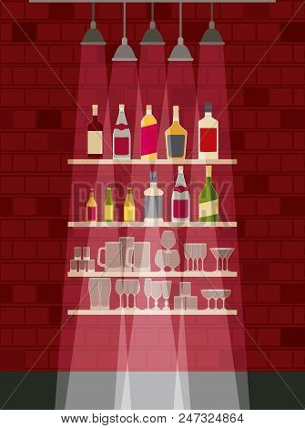 Chelf Bar With Liquor Bottles Vector Illustration Design