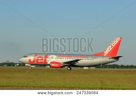 Amsterdam, The Netherlands  - June 1st, 2017: G-cely Jet2 Boeing 737-300 Taking Off From Polderbaan 