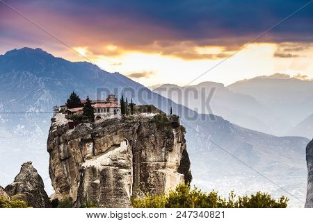 Monastery Of The Holy Trinity On Cliff. Greek Destinations. The Meteora Monasteries, Greece Kalambak