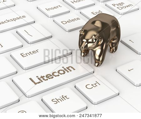 3d Render Of Computer Keyboard With Litecoin Button And Bear. Cryptocurrencies Concept.
