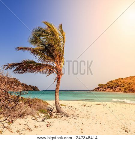 Empty idyllic beach on a small island in BVI