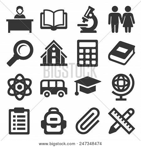 School Icons Set On White Background. Vector Illustration