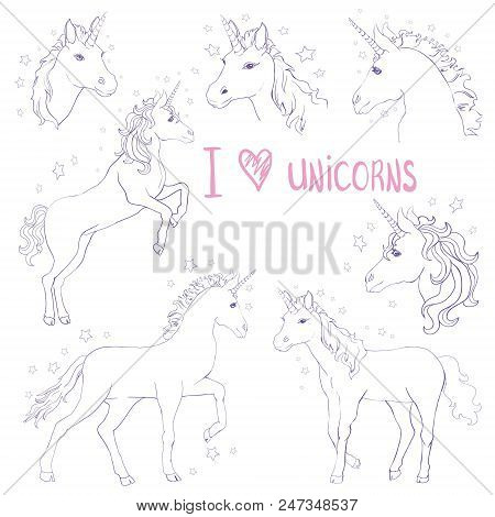 Unicorns Are Real Quote, Vector Illustration Drawing. Cute Unicorn Graphic Print.