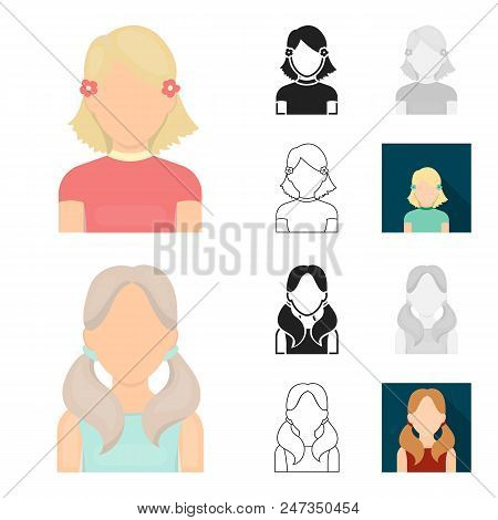Avatar And Face Cartoon, Black, Flat, Monochrome, Outline Icons In Set Collection For Design. A Pers