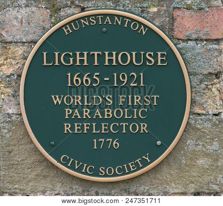 Hunstanton Lighthouse Plaque - First Parabolic Reflector