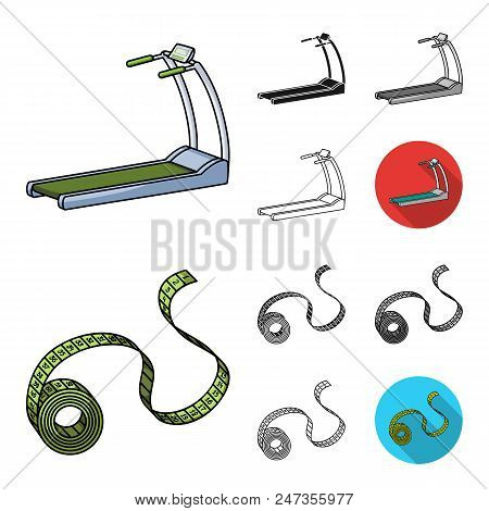 Fitness And Attributes Cartoon, Black, Flat, Monochrome, Outline Icons In Set Collection For Design.