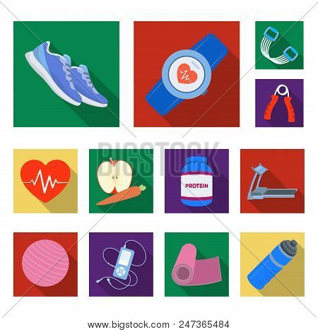 Gym And Training Flat Icons In Set Collection For Design. Gym And Equipment Vector Symbol Stock  Ill