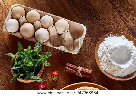 Fresh Mint Leaves In A Bowl On Wooden Table, Close-up, Selective Focus, Shallow Depth Of Field. Mint