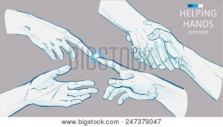 Set Of Hands.helping Hand Concept. Gesture, Sign Of Help And Hope. Two Hands Taking Each Other. Isol