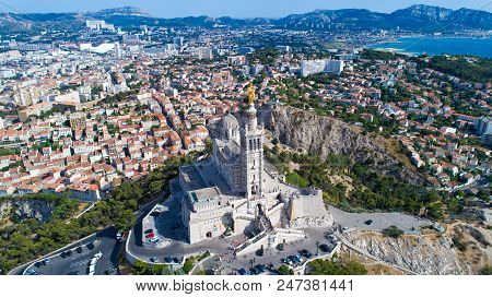 Aerial Photo Of Notre Dame De La Garde Basilica In Marseille City, France