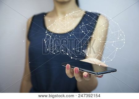 Woman Hand  Phone With Barin In Screen