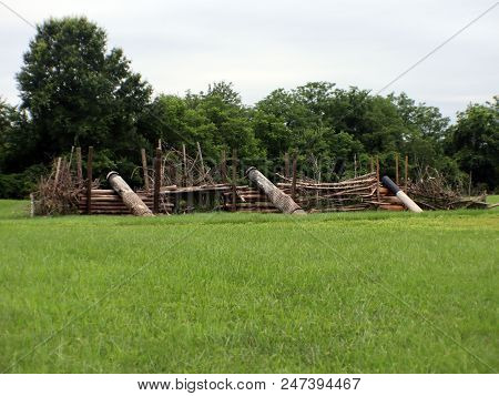 Civil War Defensive Possition With Cannon In Background