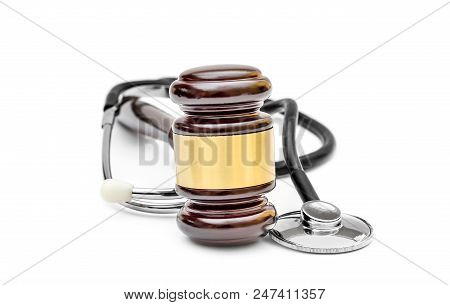 Gavel With Stethoscope On A White Background.