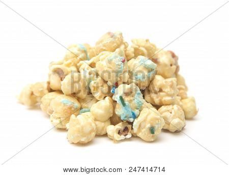 Caramel Popcorn With Blue Drizzle And Sprinkles
