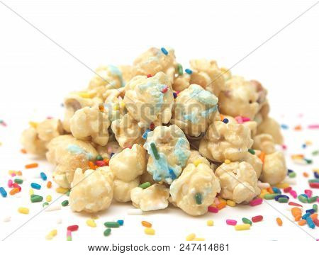 Caramel Popcorn With Blue Drizzle And Sprinkles
