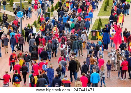 Kaliningrad - Russia, May 25, 2018: Football fans attend stadion Kaliningrad before match between Spain and Marocco