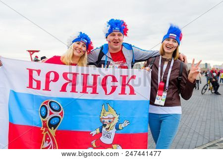 Kaliningrad - Russia, May 25, 2018: Football fans attend stadion Kaliningrad before match between Spain and Marocco