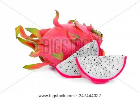 Dragonfruit With Slices Isolated On White Background