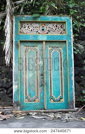 Blue Old Wooden Door To Nowhere Ubud