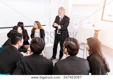 Speaker at Business meeting roon or conference room and audience.