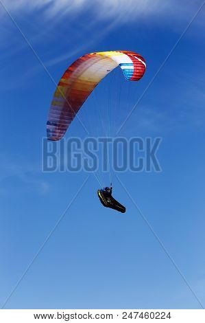 Kaseberga, Sweden - June 26, 2018: One Person Flying A Paraglider At Kaseberga In Southern Sweden.