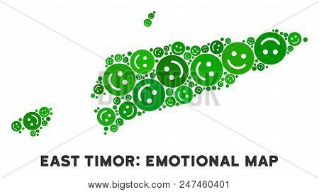 Happiness East Timor Map Composition Of Smile Emojis In Green Tints. Positive Thinking Vector Concep