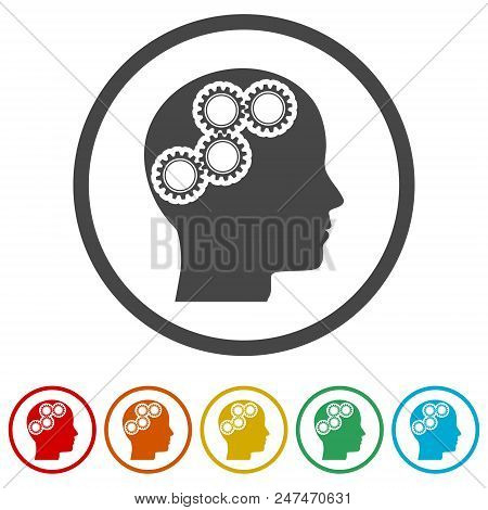 Human Head With Gears Icon, Head With Gears Conce, 6 Colors Included