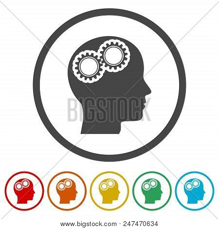 Human Head With Gears Icon, Head With Gears Conce, 6 Colors Included