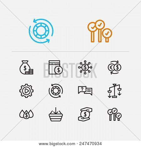 Finance Icons Set. Yield And Finance Icons With Averaging Down, Buy And Exchange. Set Of Salary For 
