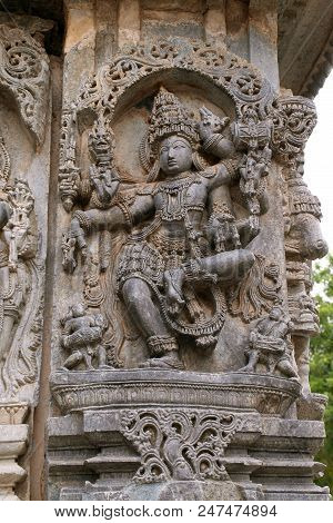 Sculptures Of Dancing Shiva, North East Wall, Kedareshwara Temple, Halebid, Karnataka India