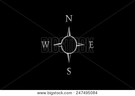 Compass Sign Or Symbol With Written N,s,e,w North, South ,east, And West Direction On It.