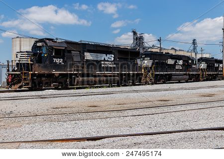 Ft. Wayne - Circa June 2018: Norfolk Southern Railway Engine Train. Ns Is A Class I Railroad In The 