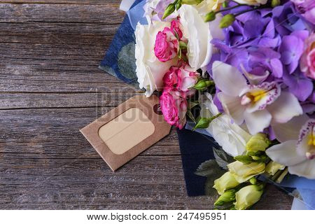 Card For A Signature On A Bright Summer Bouquet. Place To Place Your Text.
