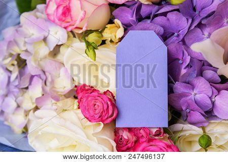 Card For A Signature On A Bright Summer Bouquet. Place To Place Your Text.