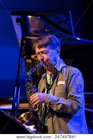 Cracow, Poland - June 29, 2018: Zbigniew Namyslowski Quintet  Live On Stage Of Manggha Museum Of Jap