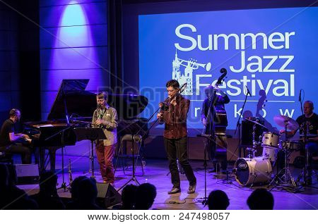 Cracow, Poland - June 29, 2018: Zbigniew Namyslowski Quintet  Live On Stage Of Manggha Museum Of Jap