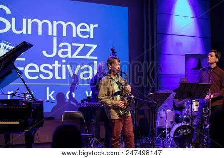 Cracow, Poland - June 29, 2018: Zbigniew Namyslowski Quintet  Live On Stage Of Manggha Museum Of Jap