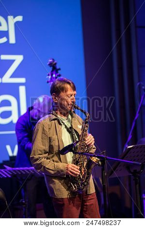 Cracow, Poland - June 29, 2018: Zbigniew Namyslowski Quintet  Live On Stage Of Manggha Museum Of Jap