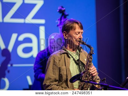 Cracow, Poland - June 29, 2018: Zbigniew Namyslowski Quintet  Live On Stage Of Manggha Museum Of Jap