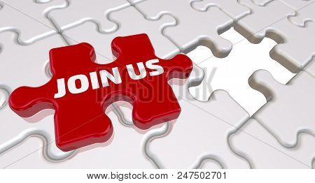Join Us. The Inscription On The Missing Element Of The Puzzle. Folded White Puzzles Elements And One